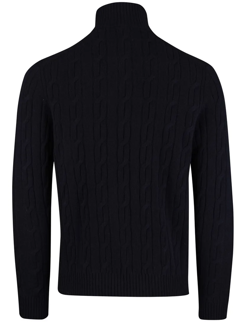 Gant Trui Half Zip Donkerblauw kabeltrui wol effen