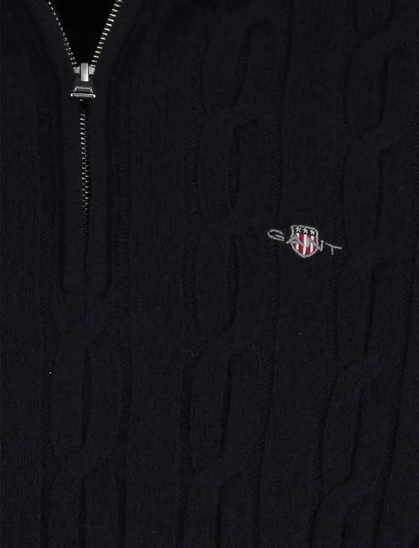 Gant Trui Half Zip Donkerblauw kabeltrui wol effen
