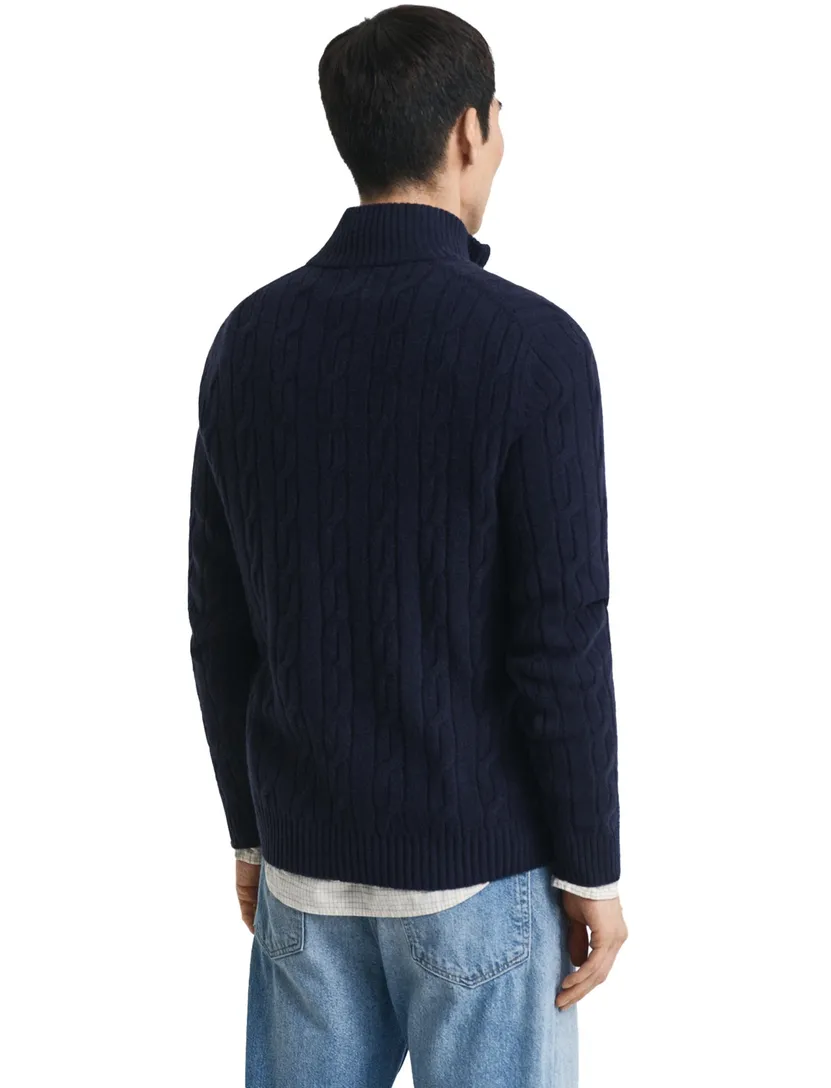 Gant Trui Half Zip Donkerblauw kabeltrui wol effen