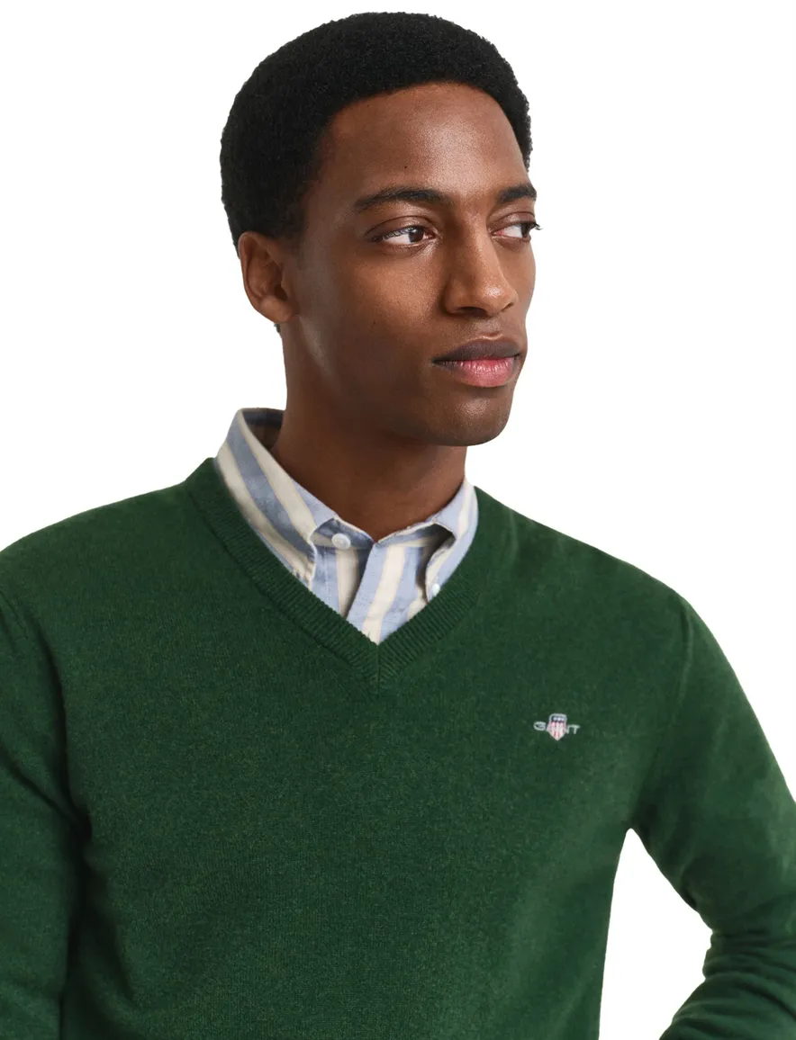 Gant v-hals trui lamswol groen