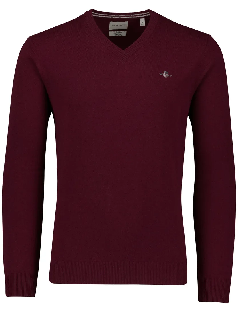 Gant trui bordeaux gebreid v hals lamswol lange mouw