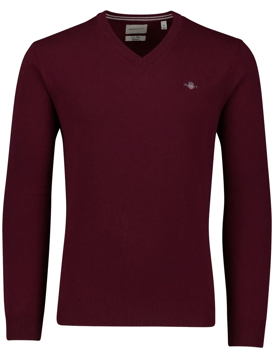Gant trui bordeaux gebreid v hals lamswol