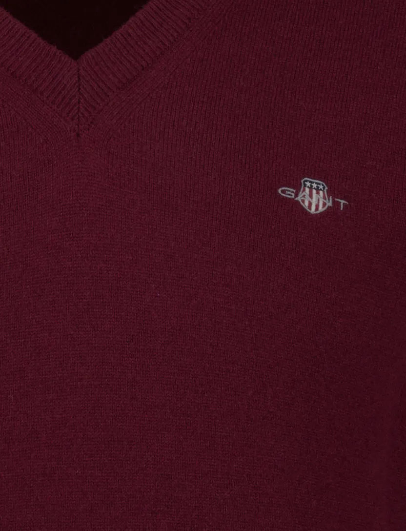 Gant trui bordeaux gebreid v hals lamswol lange mouw