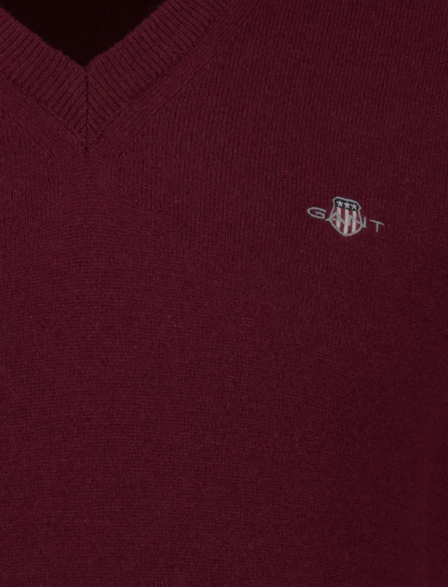 Gant trui bordeaux gebreid v hals lamswol