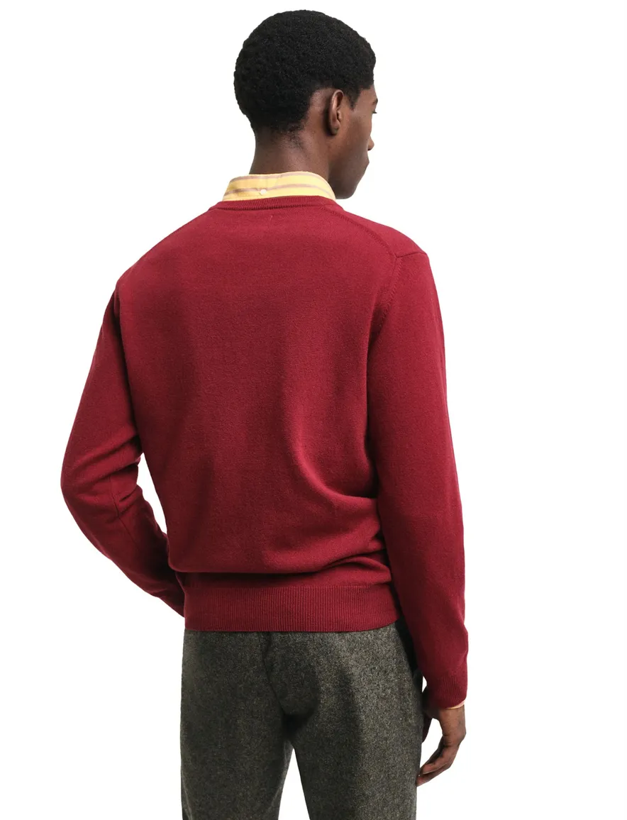 Gant trui bordeaux gebreid v hals lamswol