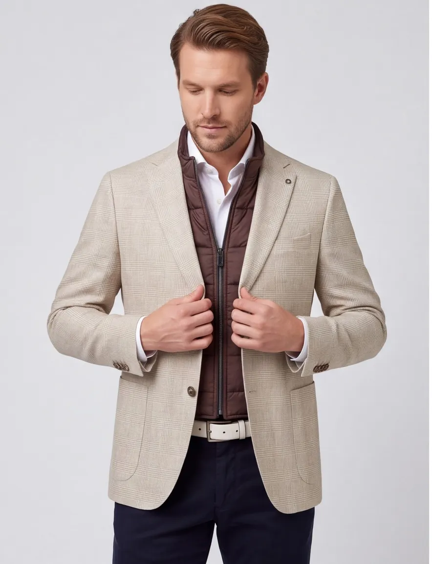 Digel colberts creme Modern Fit geruit