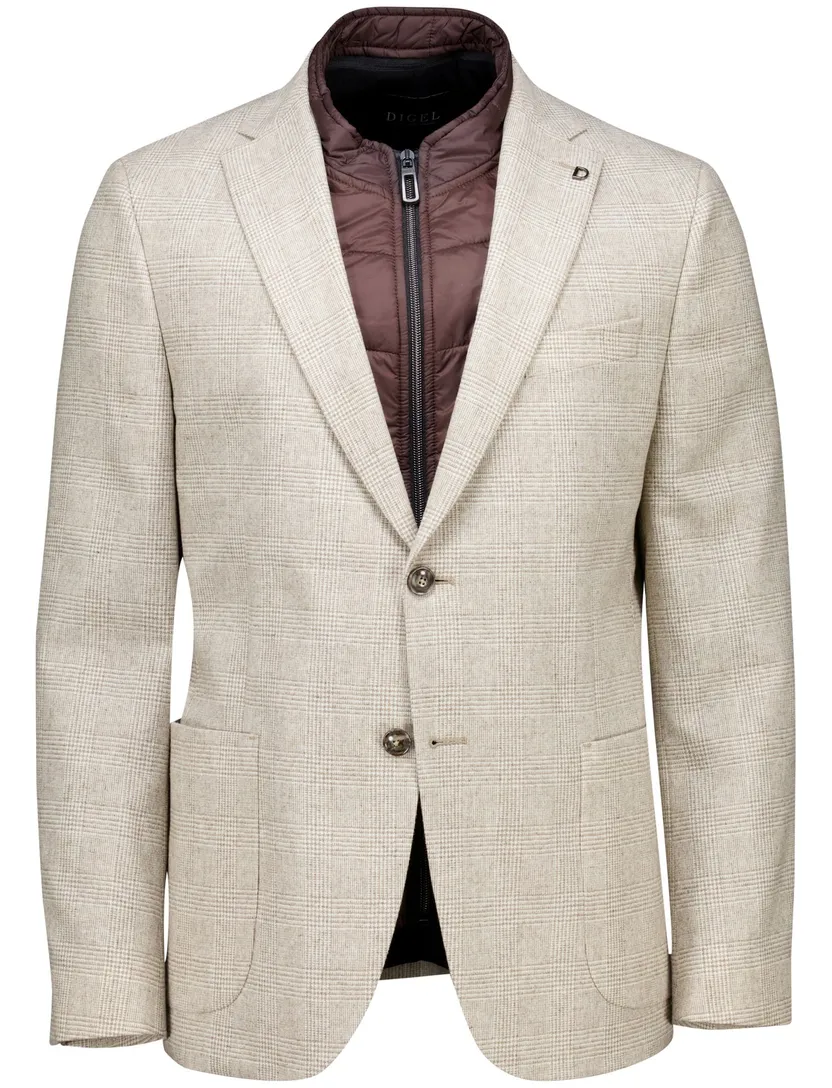 Digel colberts creme Modern Fit geruit met rits