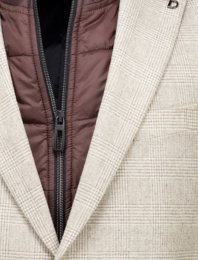 Digel colberts creme Modern Fit geruit met rits