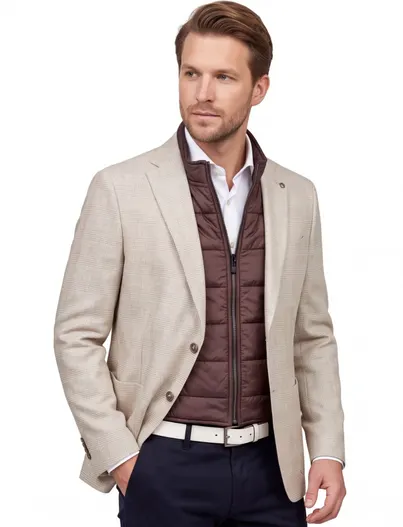 Digel Digel colberts creme Modern Fit geruit met rits