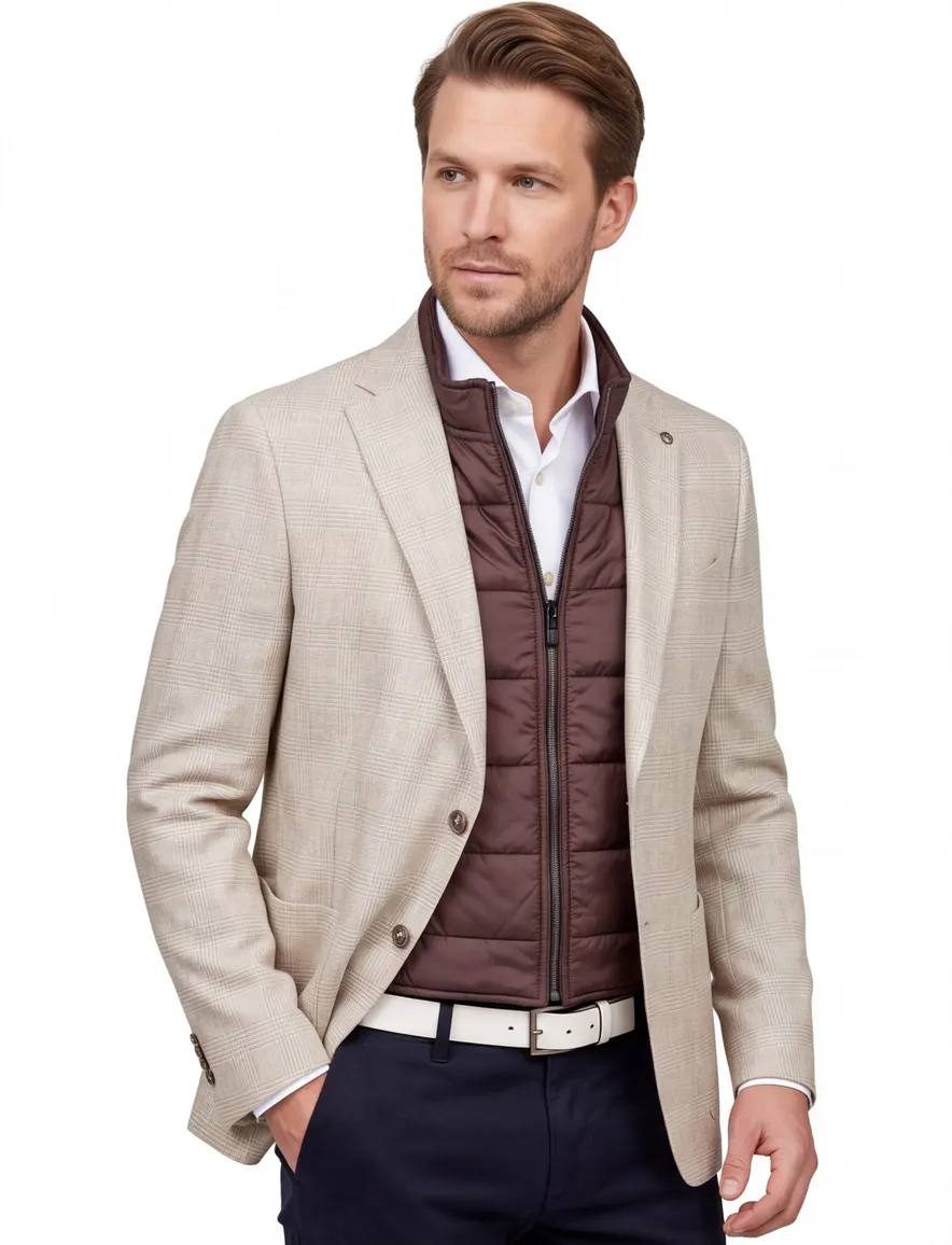 Digel colberts creme Modern Fit geruit