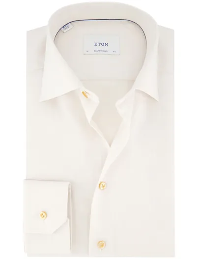 Eton katoenen Eton overhemd creme effen Contemporary Fit