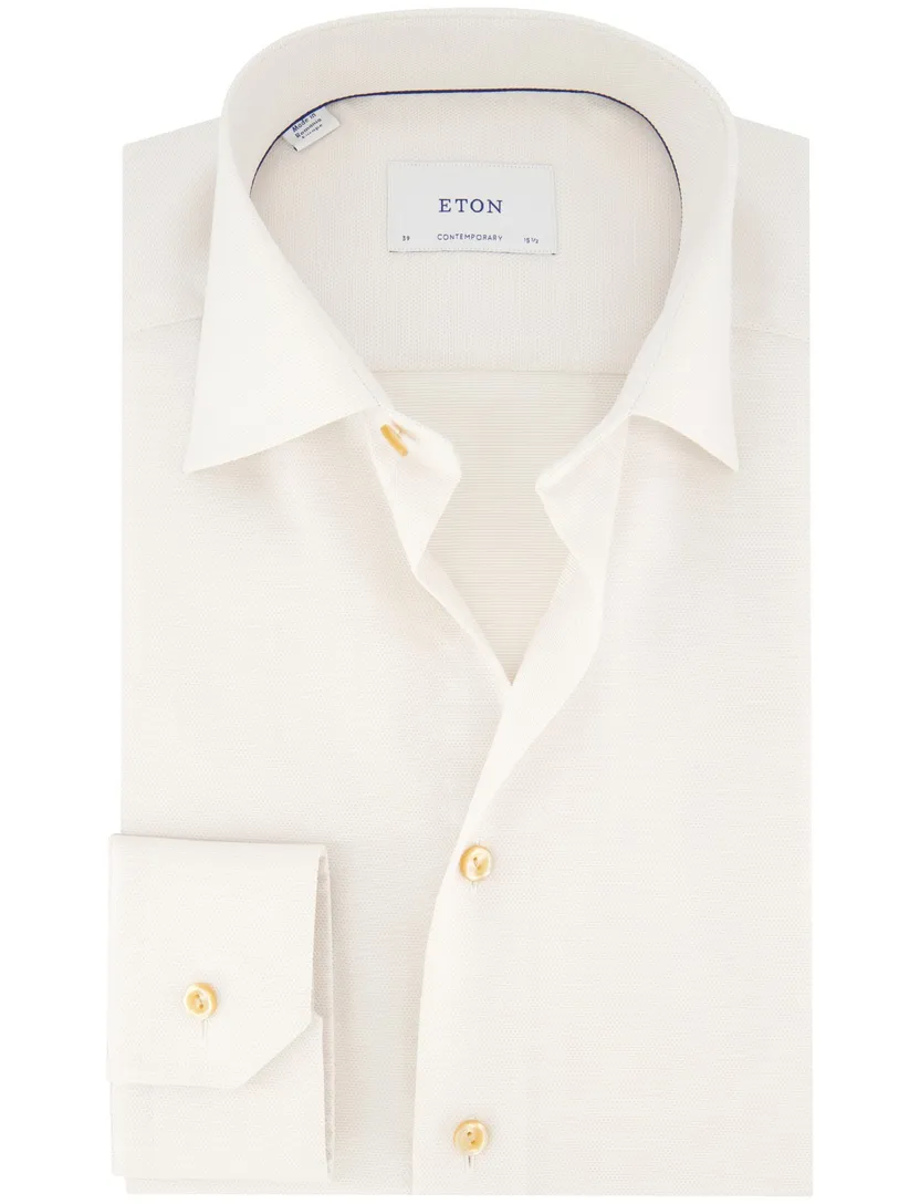 katoenen Eton overhemd creme effen Contemporary Fit