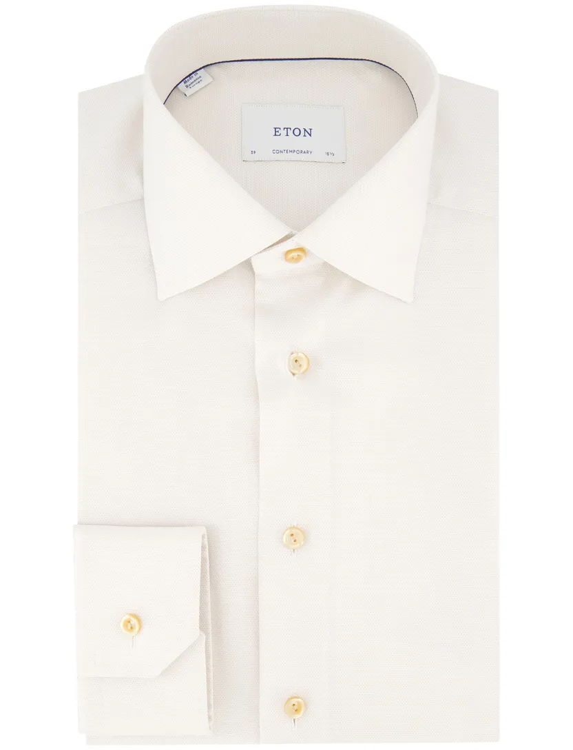 katoenen Eton overhemd creme effen normale fit