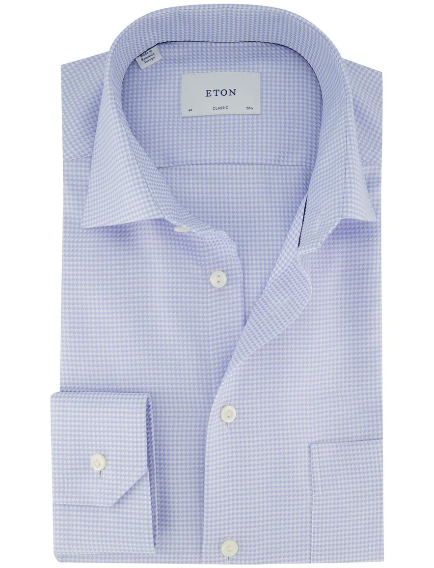 Eton Houndstooth King overhemd geruit lichtblauw katoen