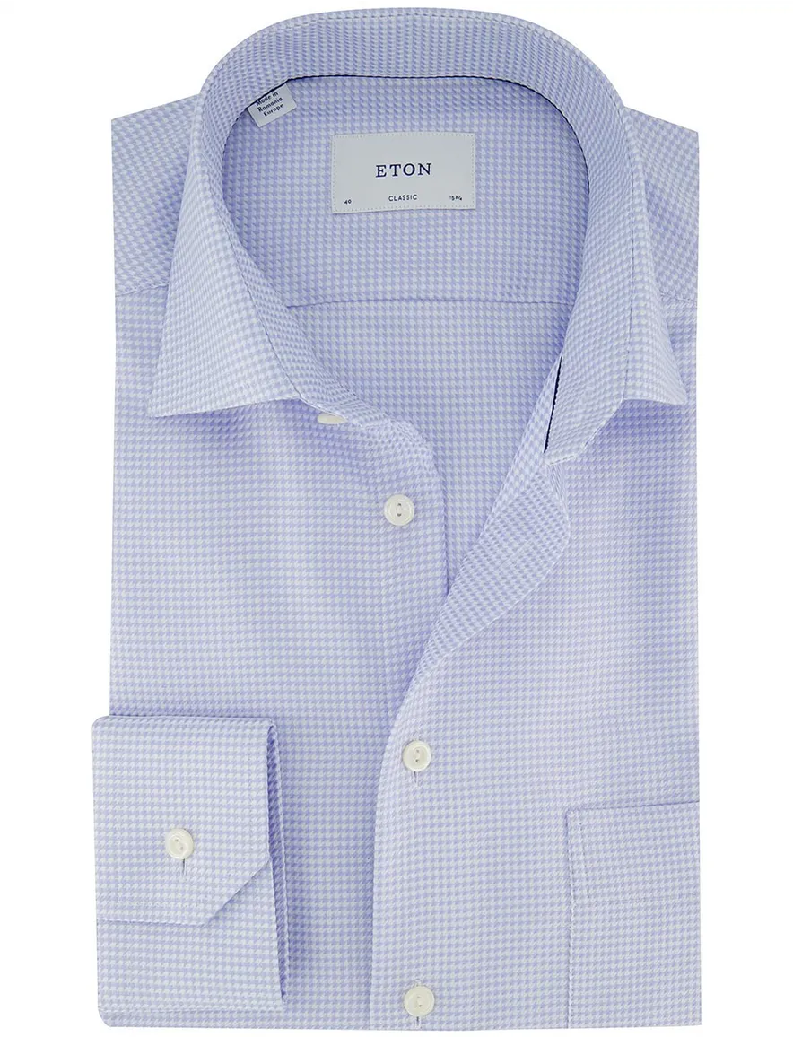 Eton Houndstooth King overhemd geruit lichtblauw katoen
