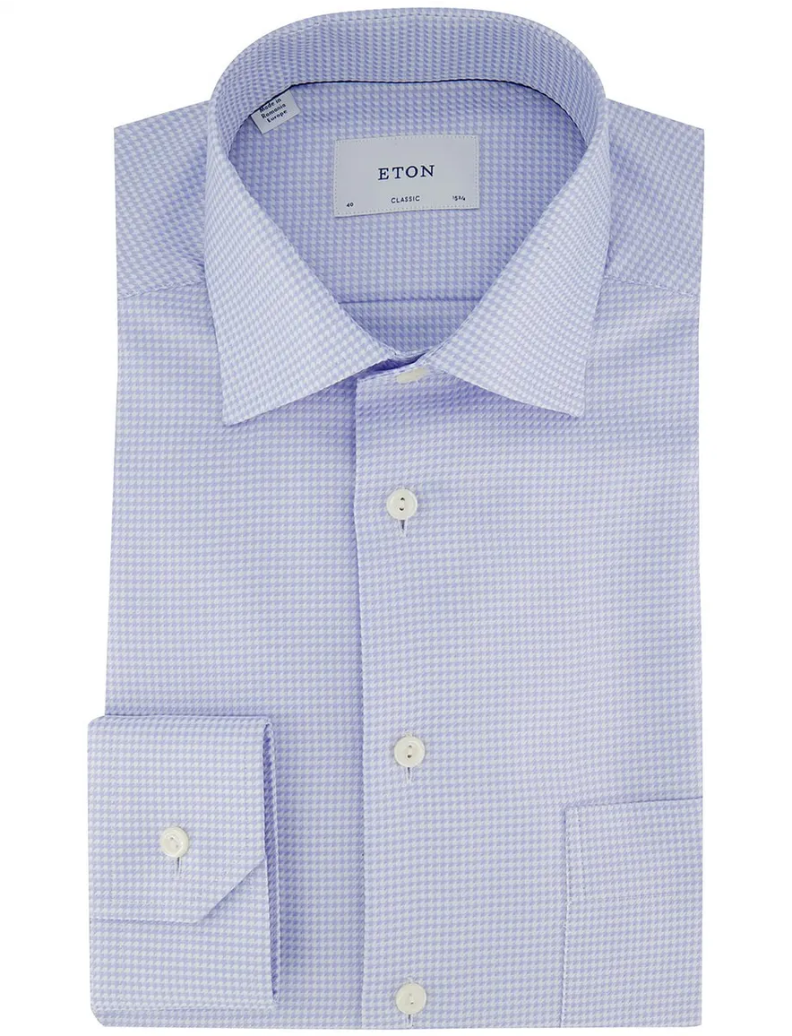 Eton Houndstooth King overhemd geruit lichtblauw katoen