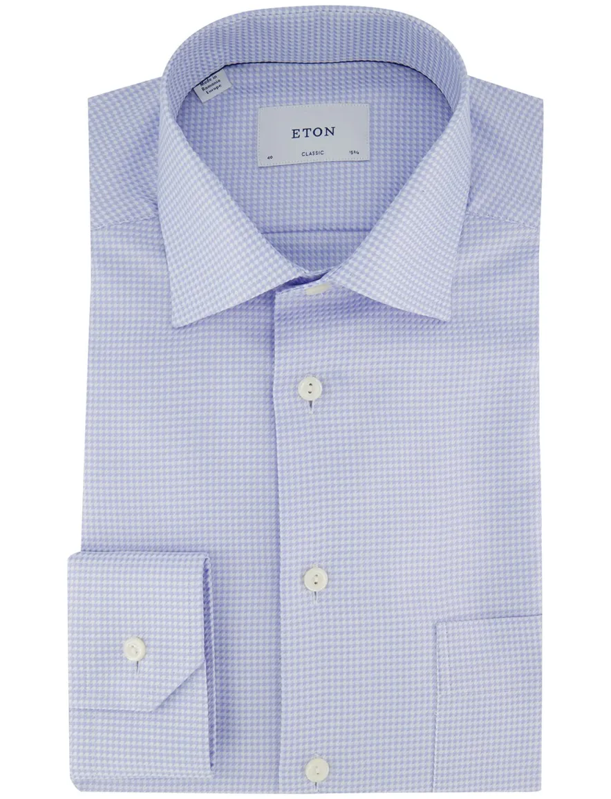 Eton Houndstooth King overhemd geruit lichtblauw