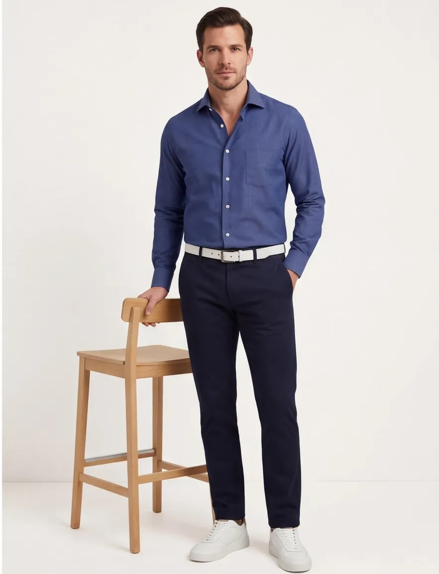 Eton classic fit overhemd blauw katoen