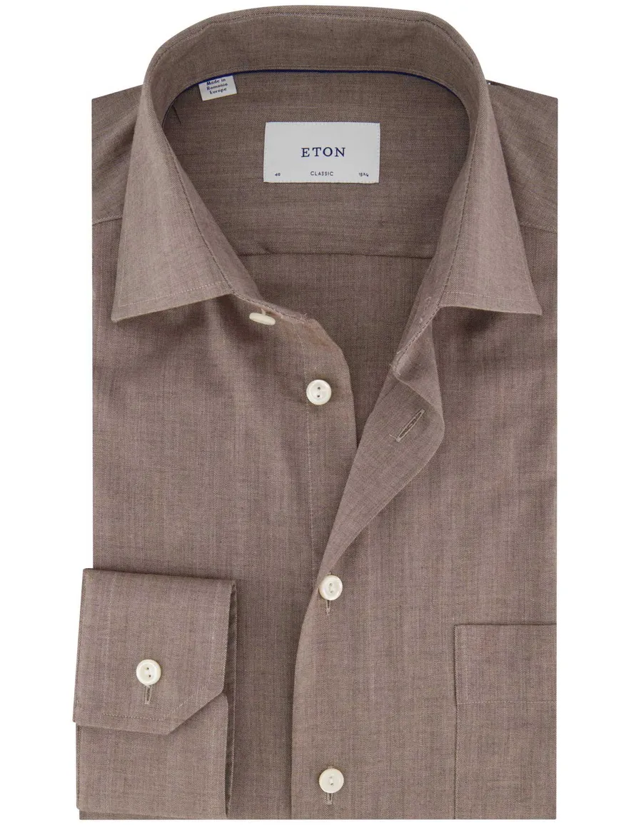 Eton classic fit overhemd katoen taupe