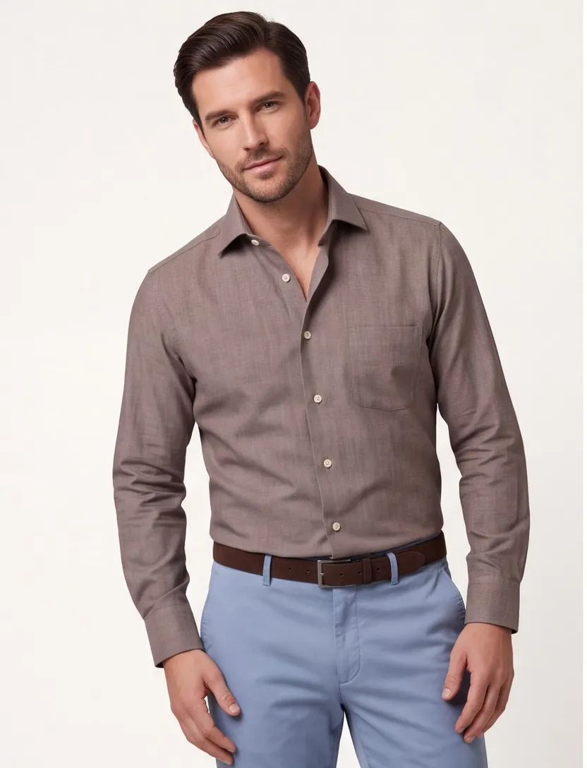 Eton classic fit overhemd katoen taupe