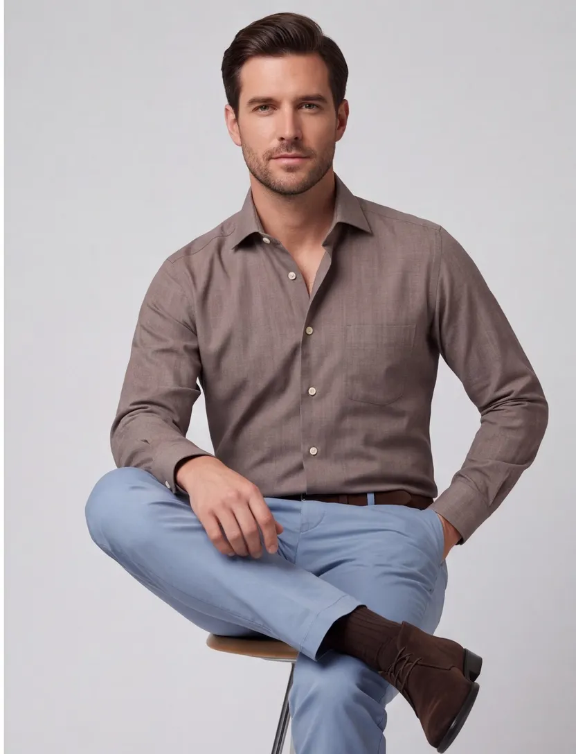 Eton classic fit overhemd katoen taupe