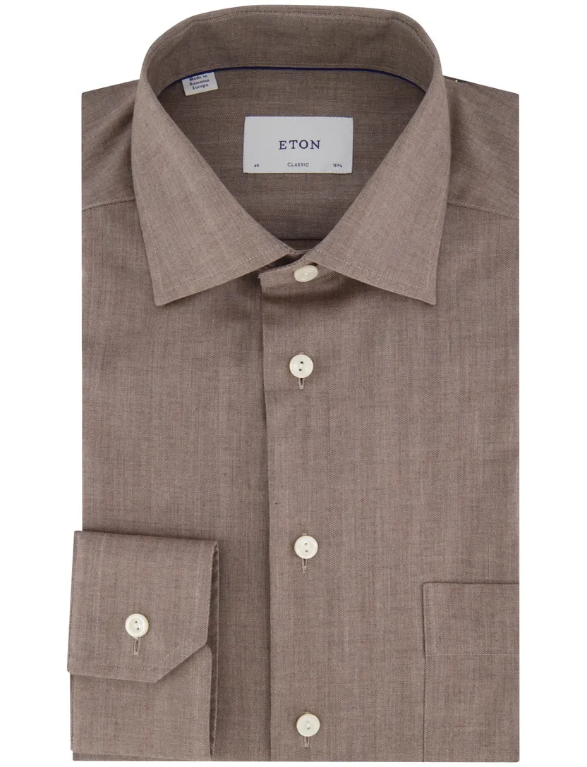 Eton classic fit overhemd katoen taupe
