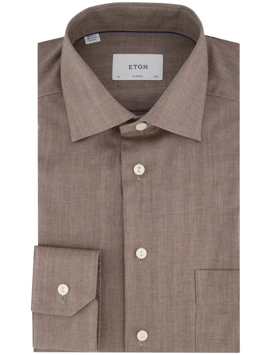Eton classic fit overhemd katoen taupe