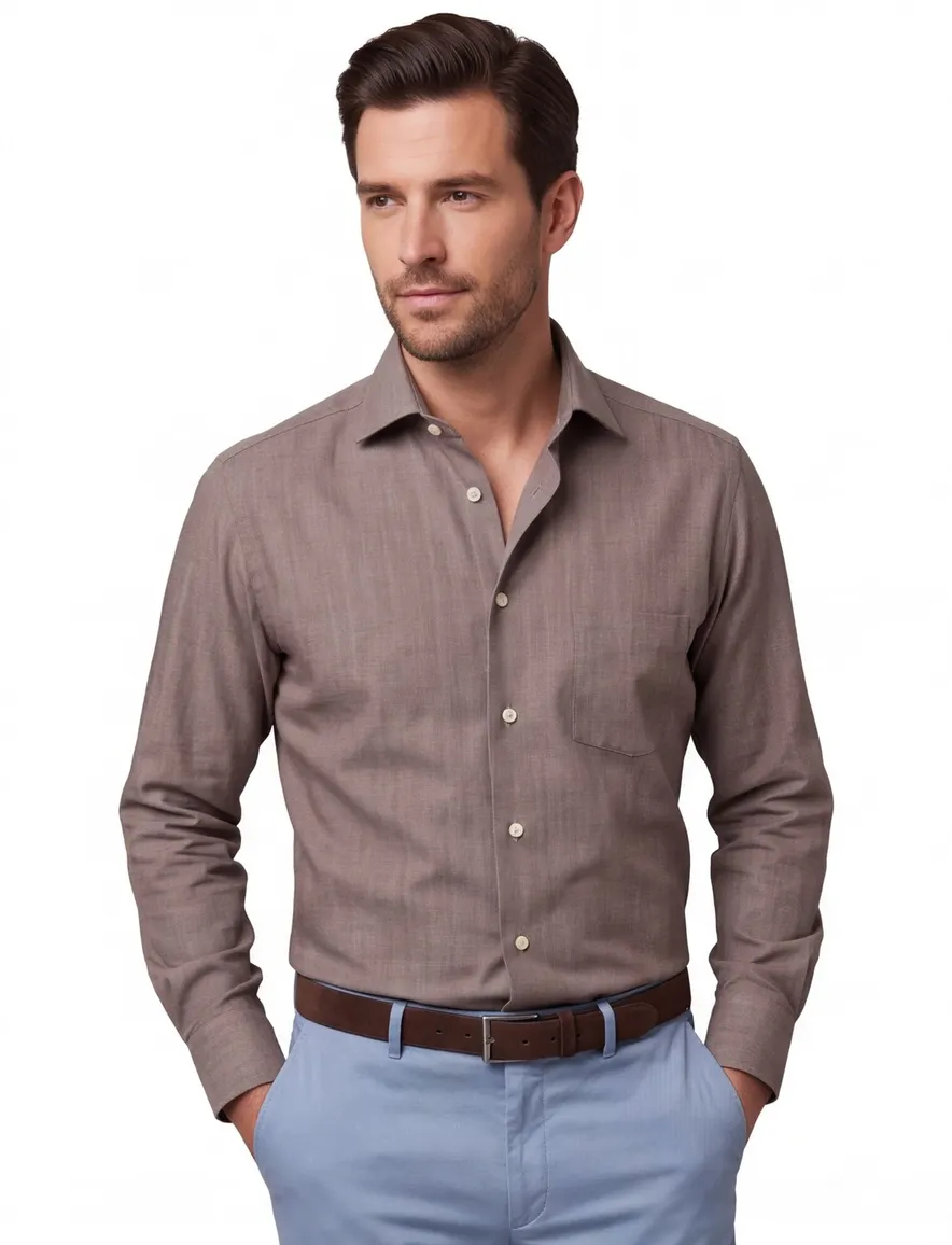 Eton classic fit overhemd katoen taupe