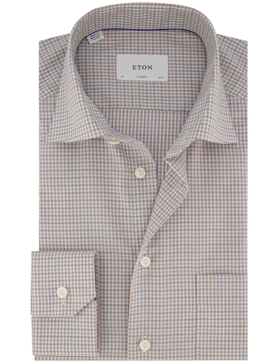 Eton classic fit overhemd beige patroon