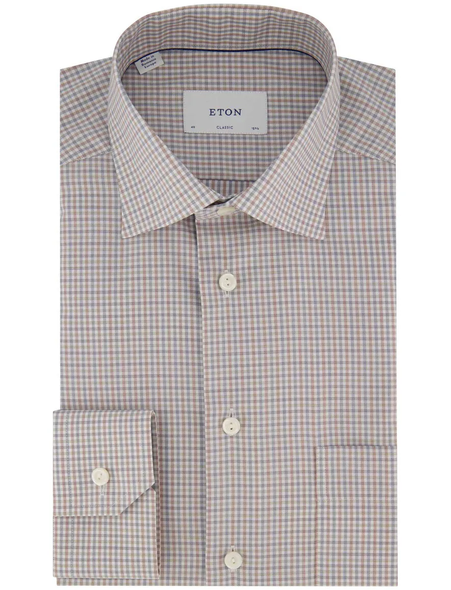 Eton classic fit overhemd beige patroon