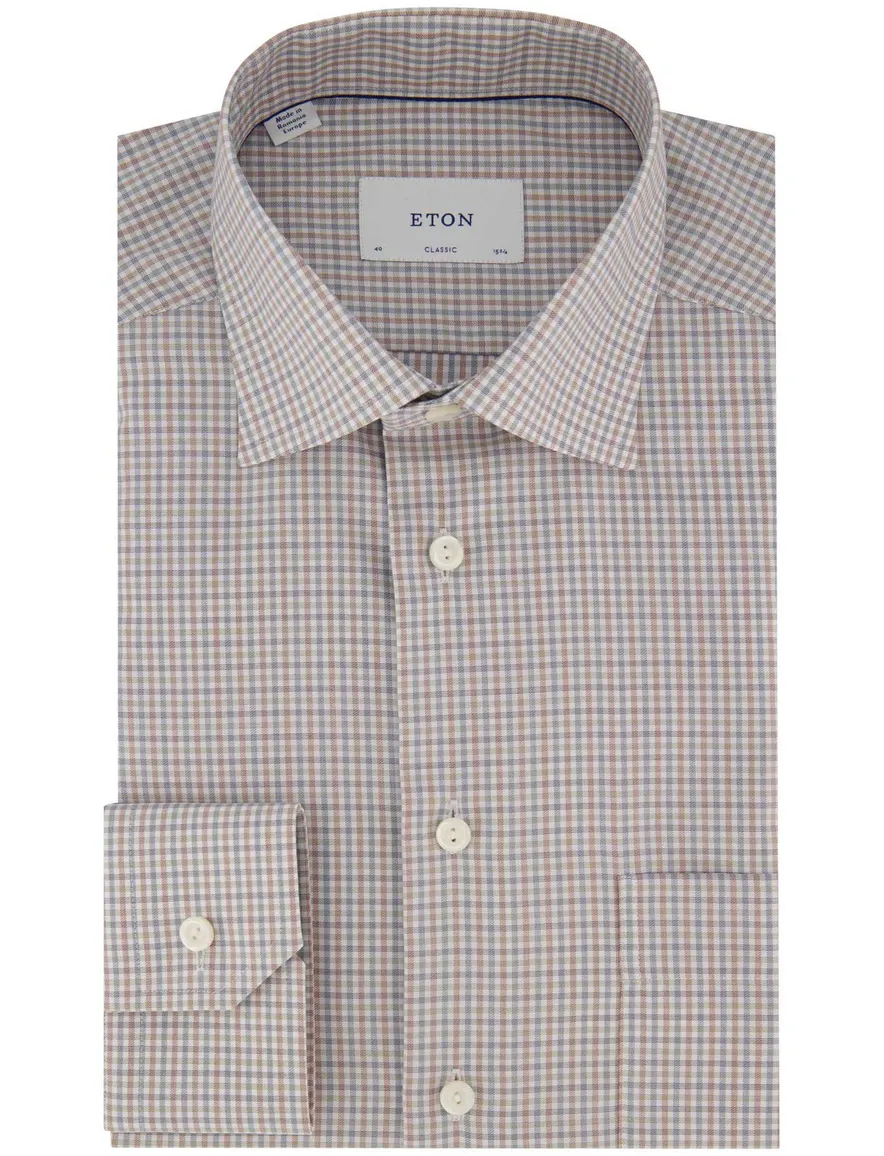 Eton classic fit overhemd beige patroon
