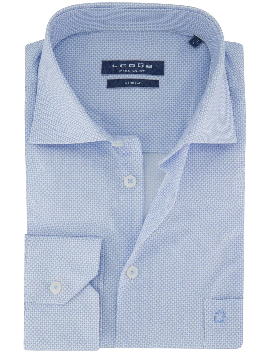 Ledub overhemd modern fit katoen lichtblauw print