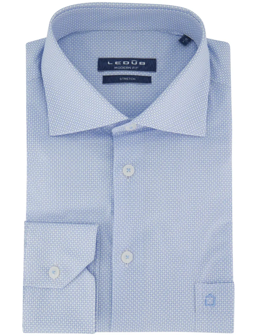 Ledub overhemd modern fit katoen lichtblauw print