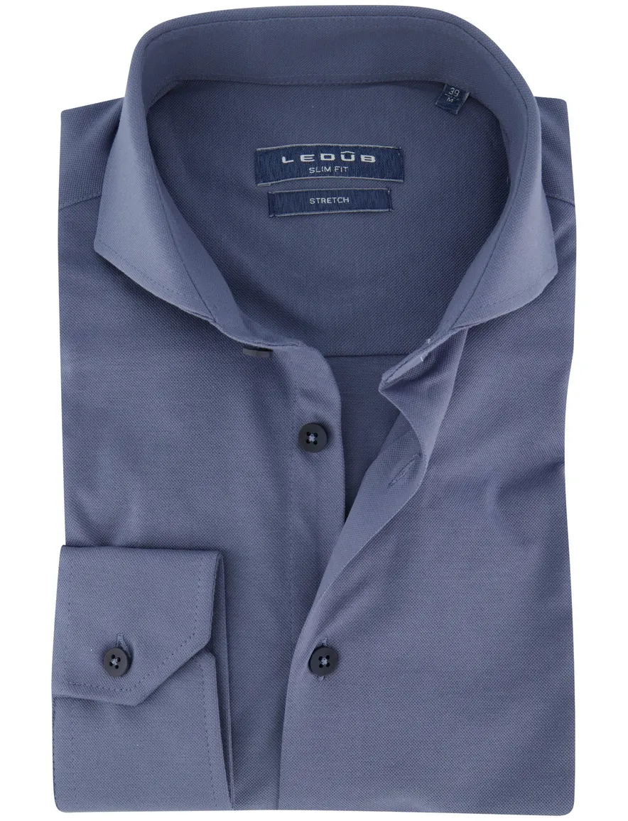Ledub slim fit overhemd knitted katoen blauw