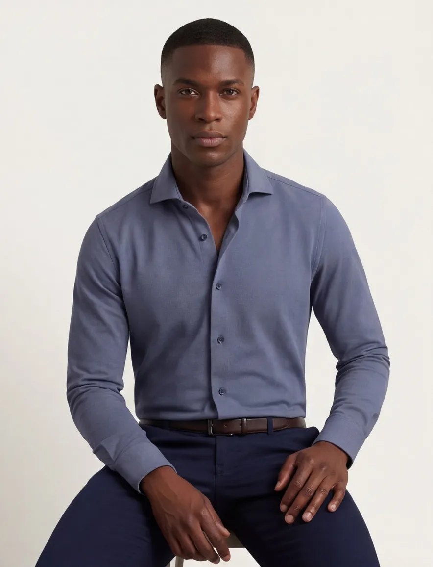 Ledub slim fit overhemd knitted katoen blauw