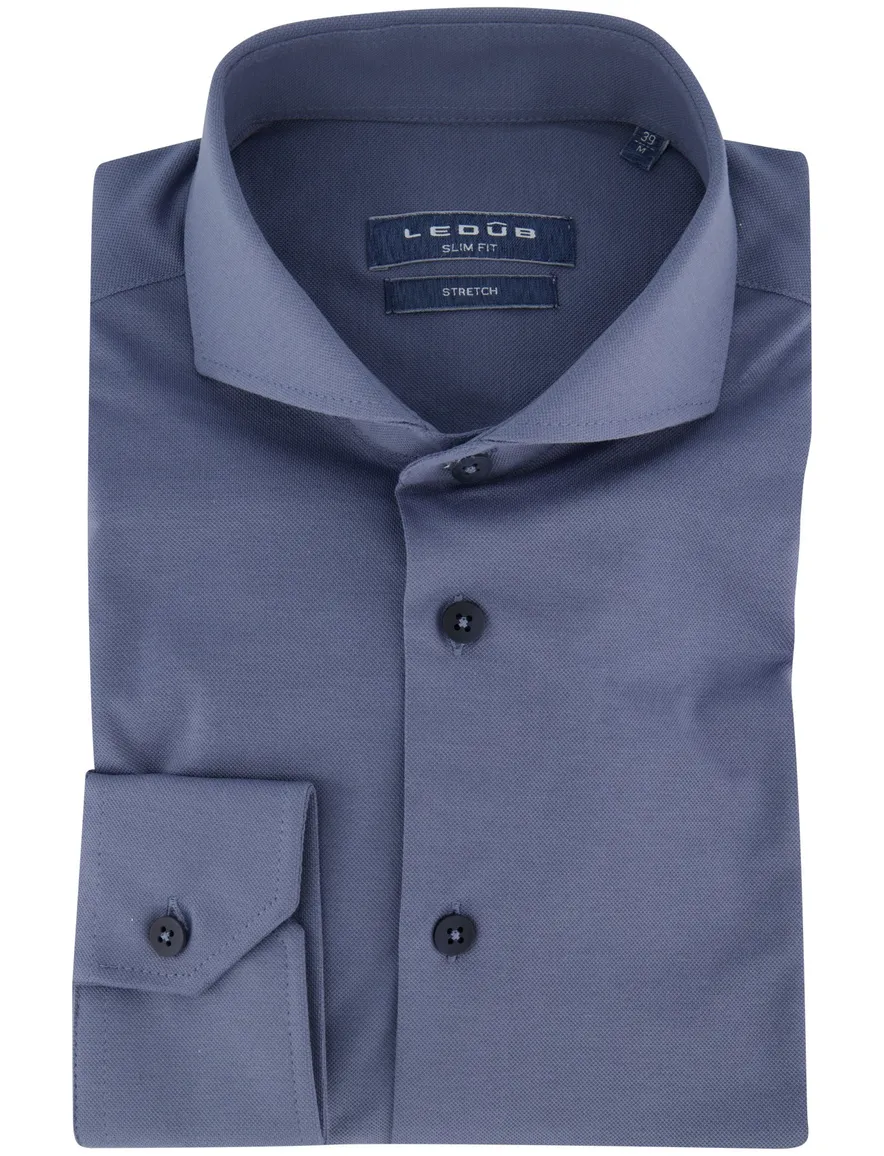 Ledub slim fit overhemd knitted katoen blauw