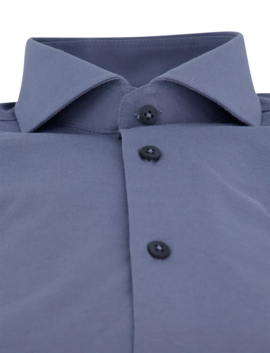 Ledub slim fit overhemd knitted katoen blauw