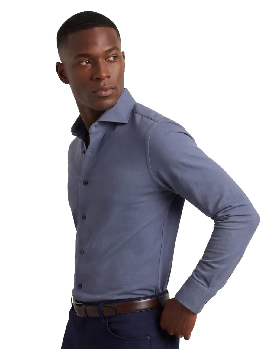 Ledub slim fit overhemd knitted katoen blauw