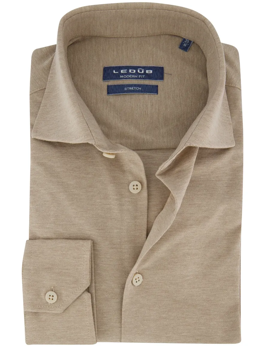 Ledub overhemd beige katoen mouwlengte 7