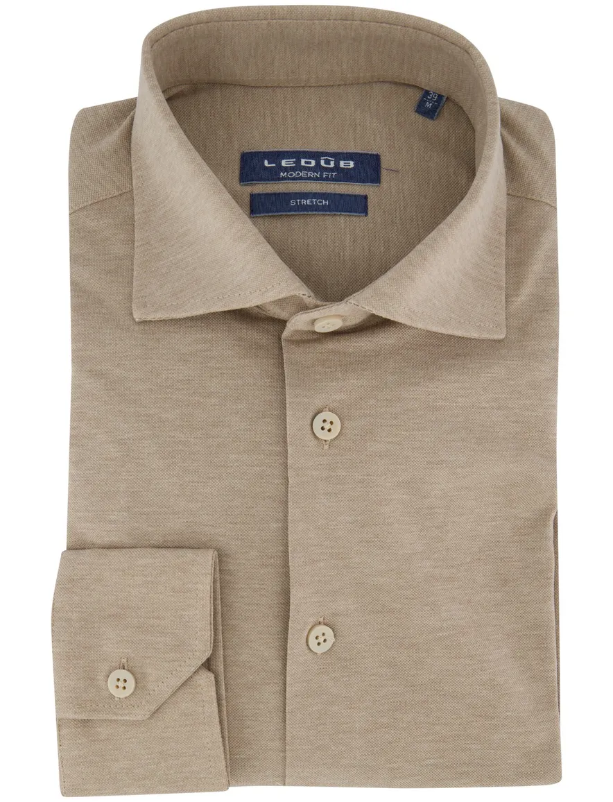 Ledub overhemd beige katoen mouwlengte 7