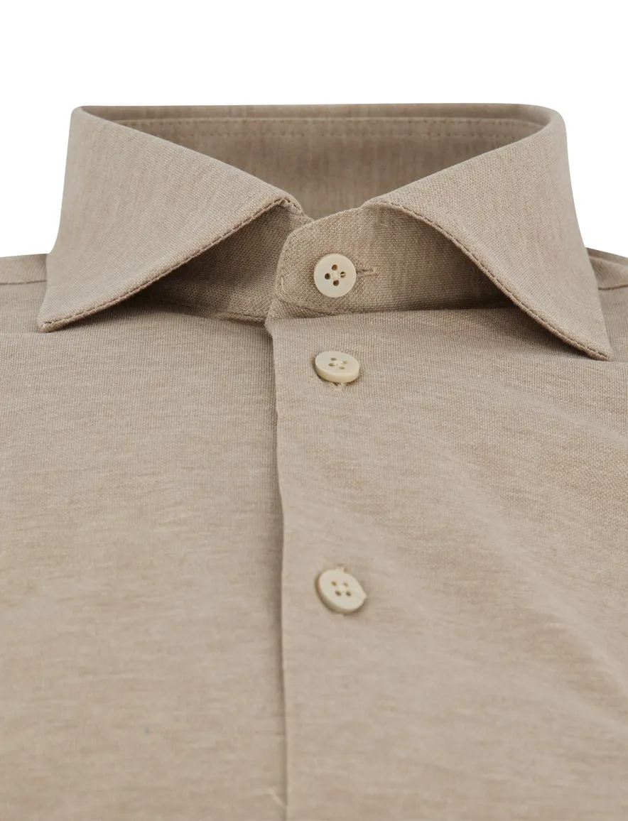Ledub overhemd beige katoen mouwlengte 7