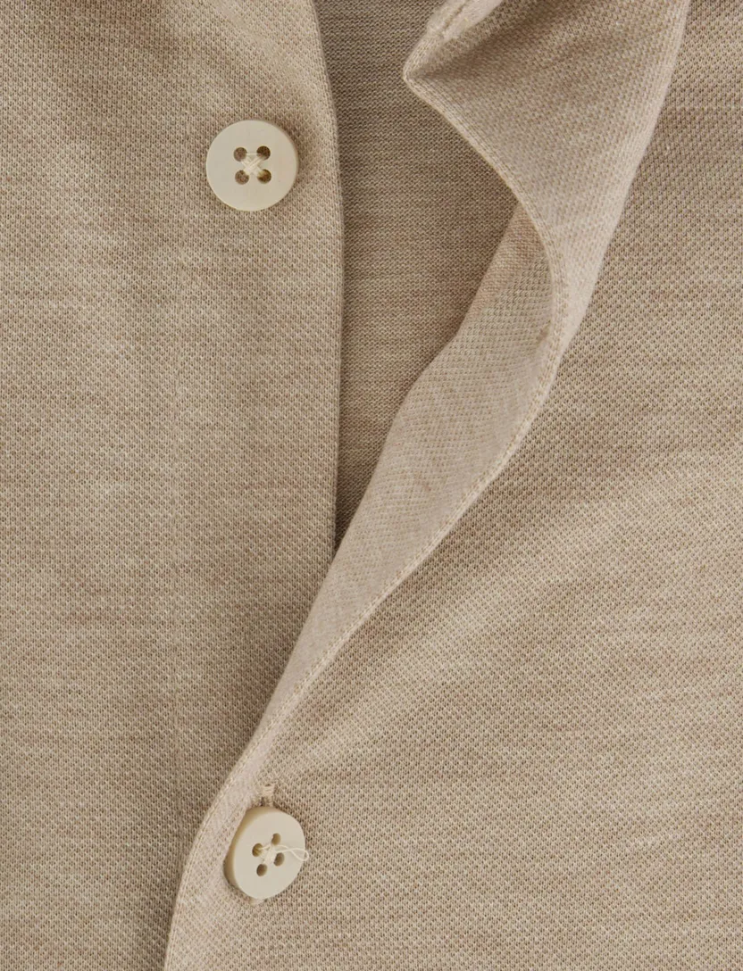 Ledub overhemd beige gemeleerd katoen mouwlengte 7