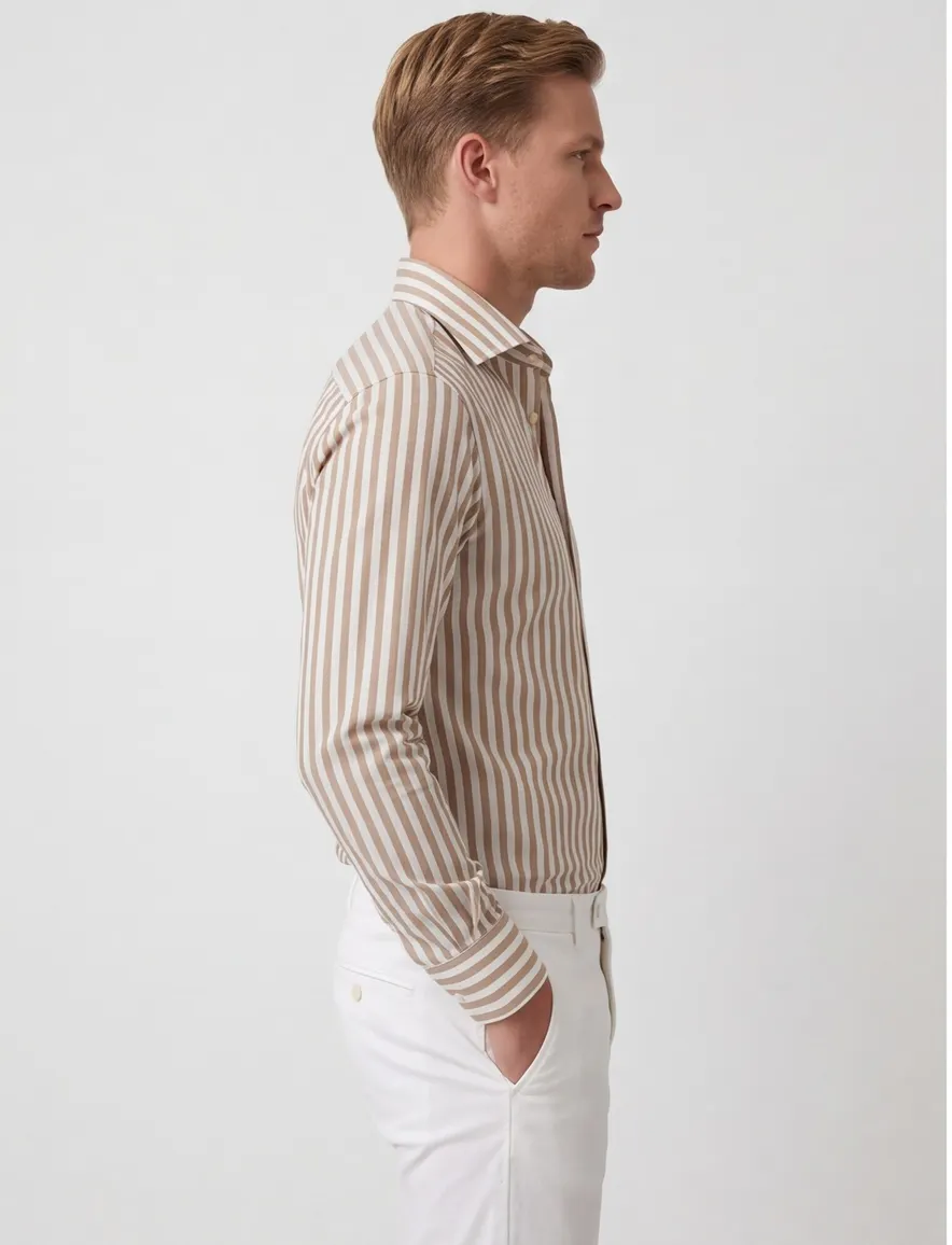 Ledub modern fit overhemd mouwlengte 7 beige