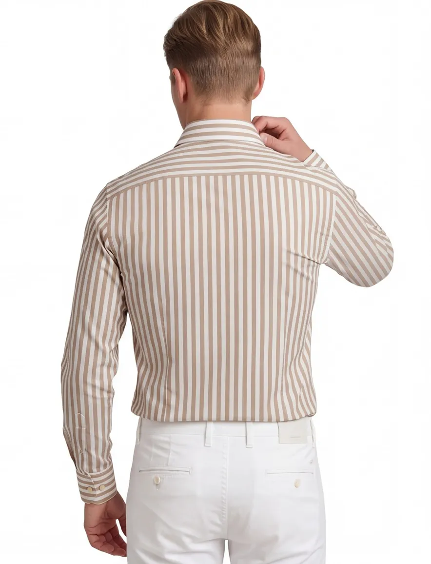 Ledub modern fit overhemd mouwlengte 7 beige