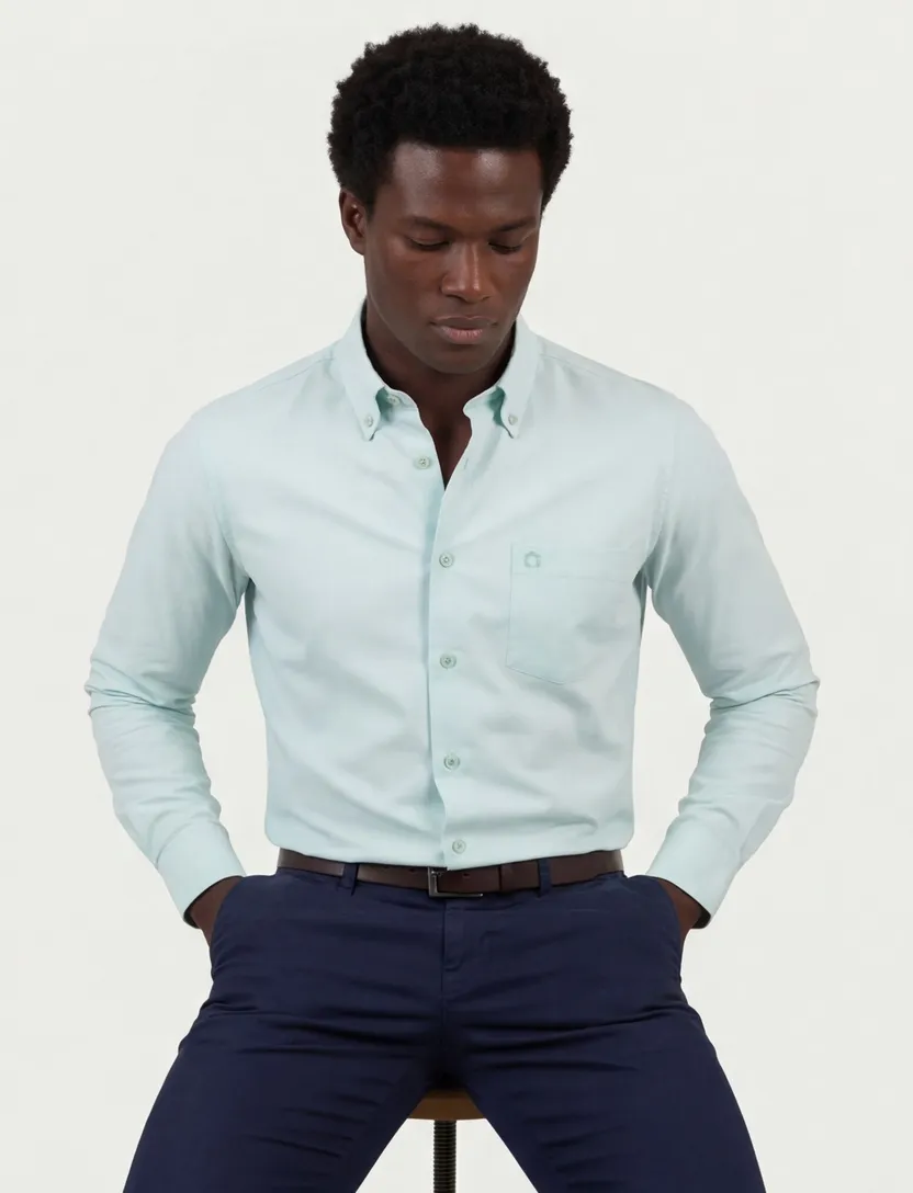 Turquoise overhemd Ledub katoen met borstzak