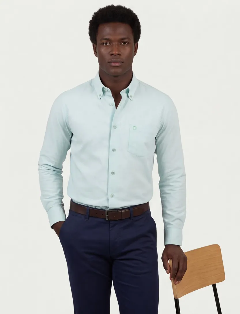 Turquoise overhemd Ledub katoen met borstzak