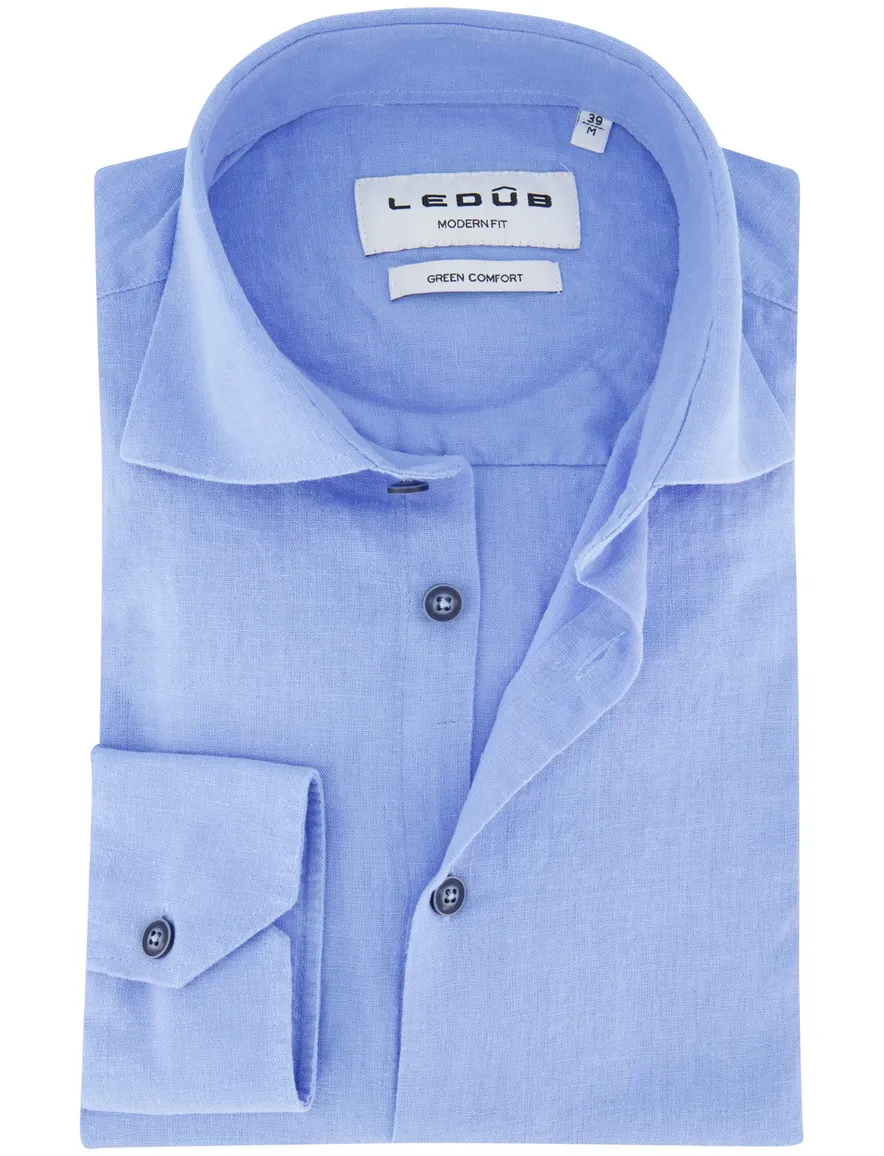 Ledub overhemd modern fit linnen blauw