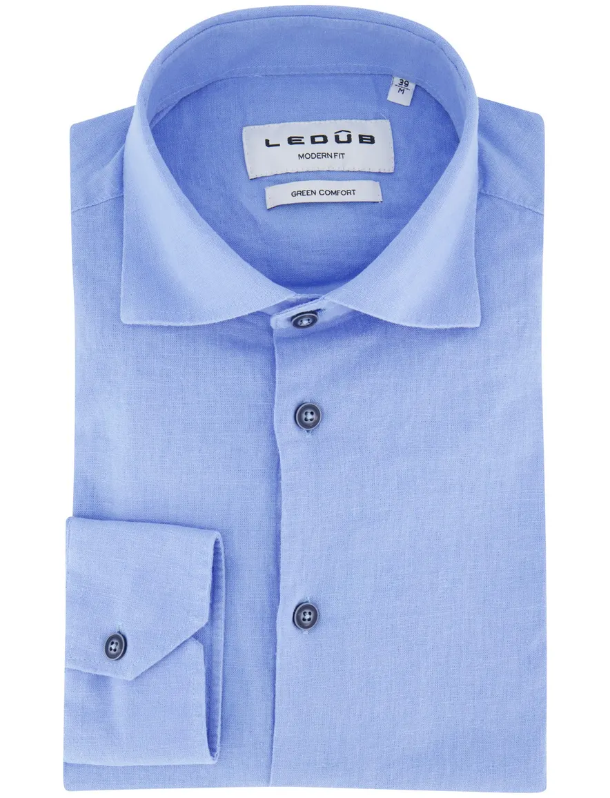 Ledub overhemd modern fit linnen blauw