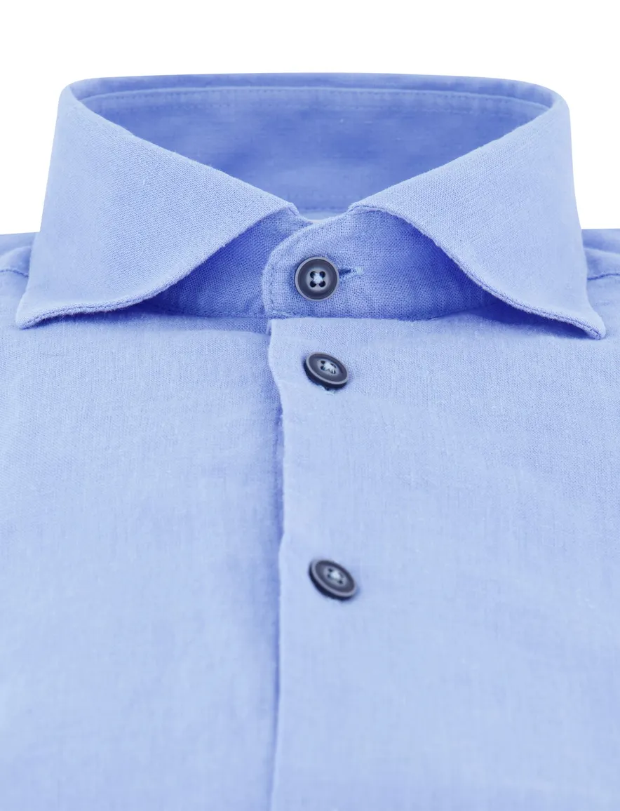 Ledub overhemd modern fit linnen blauw