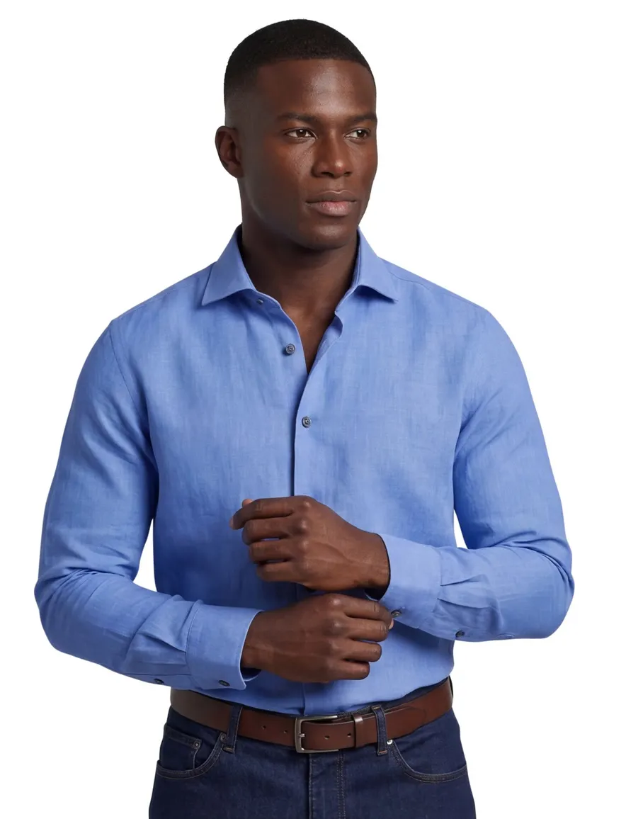 Ledub overhemd modern fit linnen blauw